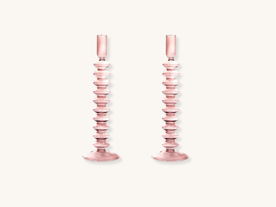 Pair of Rose Quartz Glass Candle Holders