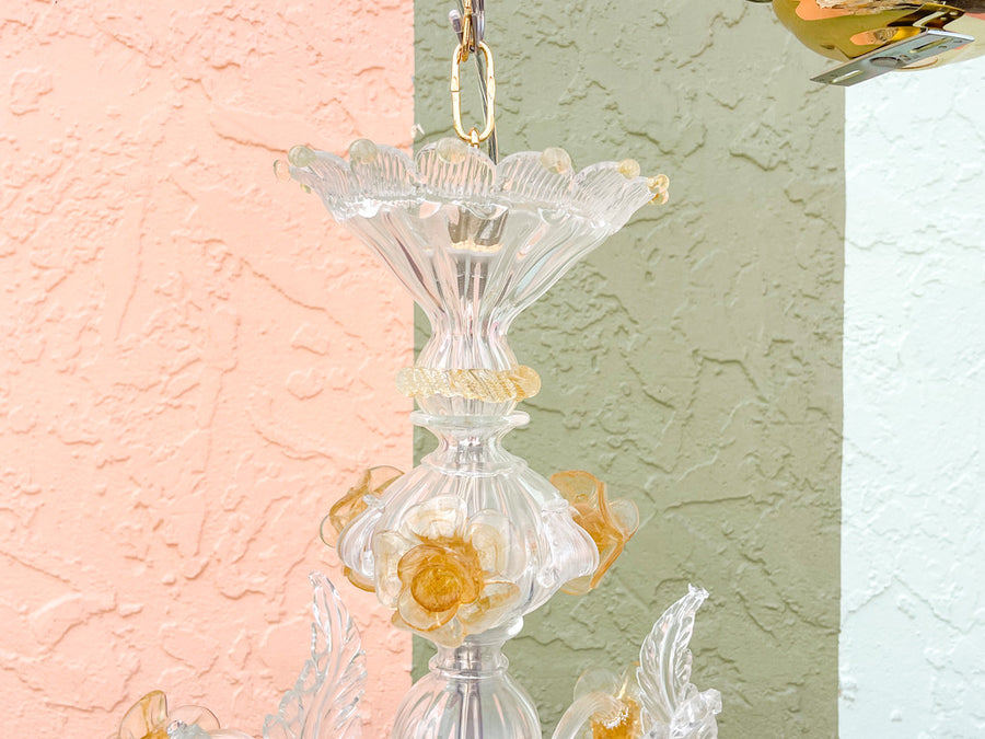 Floral and Leaf Murano Glass Chandelier