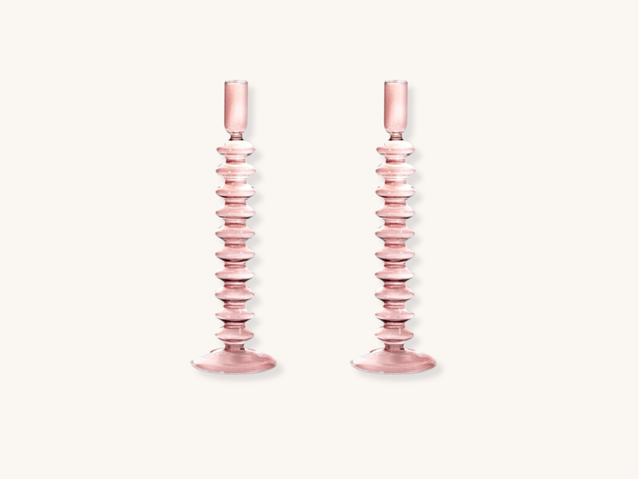 Pair of Rose Quartz Glass Candle Holders