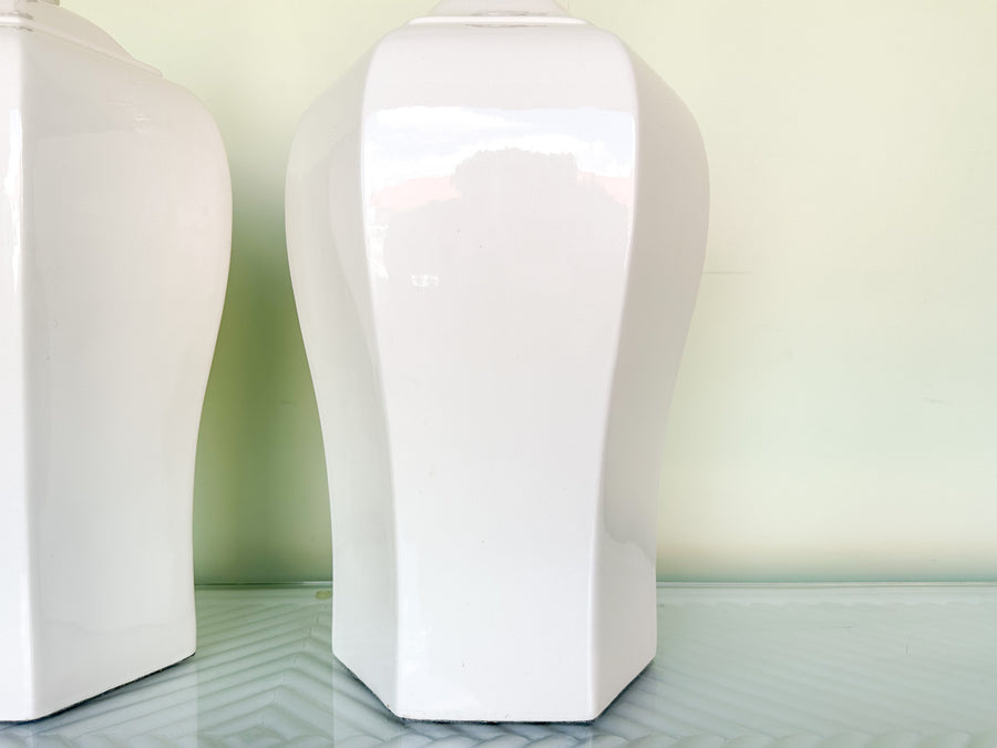 Pair of Large White Ginger Jar Lamps
