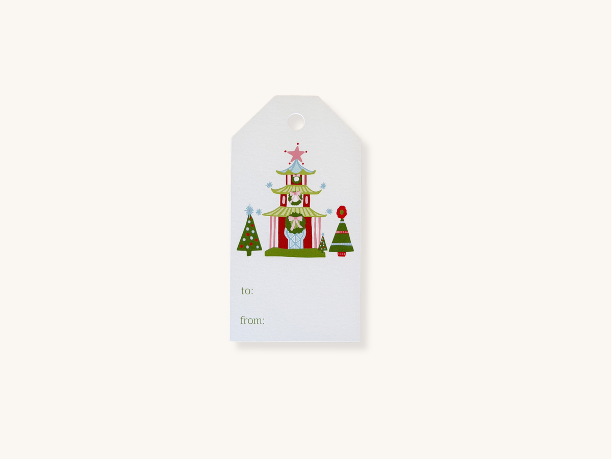 Set of Ten Holiday Pagodas Gift Tags