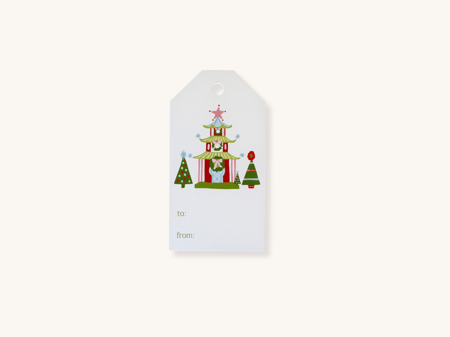 Set of Ten Holiday Pagodas Gift Tags