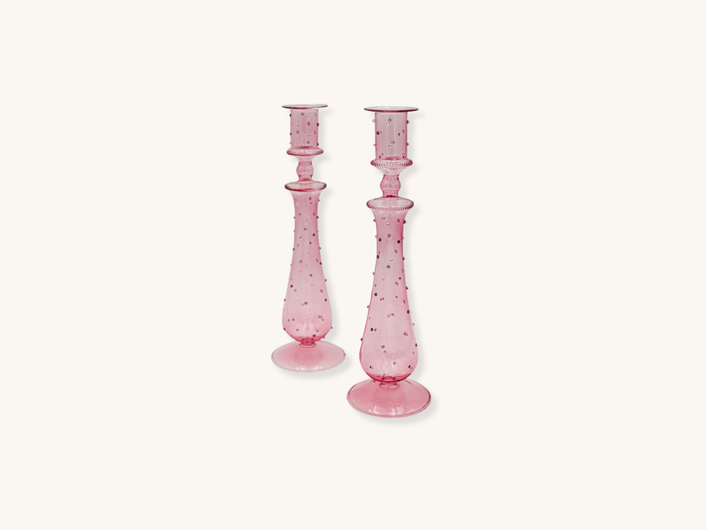 Pair of Rose Dot Glass Candle Holders