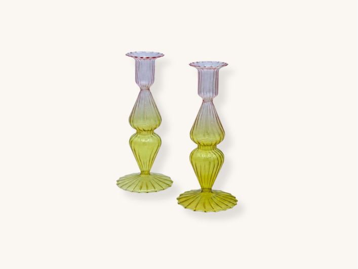 Pair of Short Bergamot and Rose Glass Candle Holders