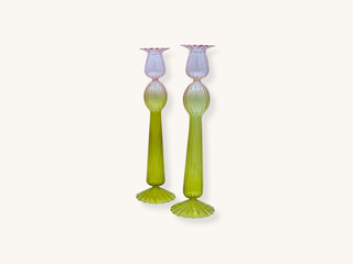 Pair of Tall Bergamot and Rose Glass Candle Holders
