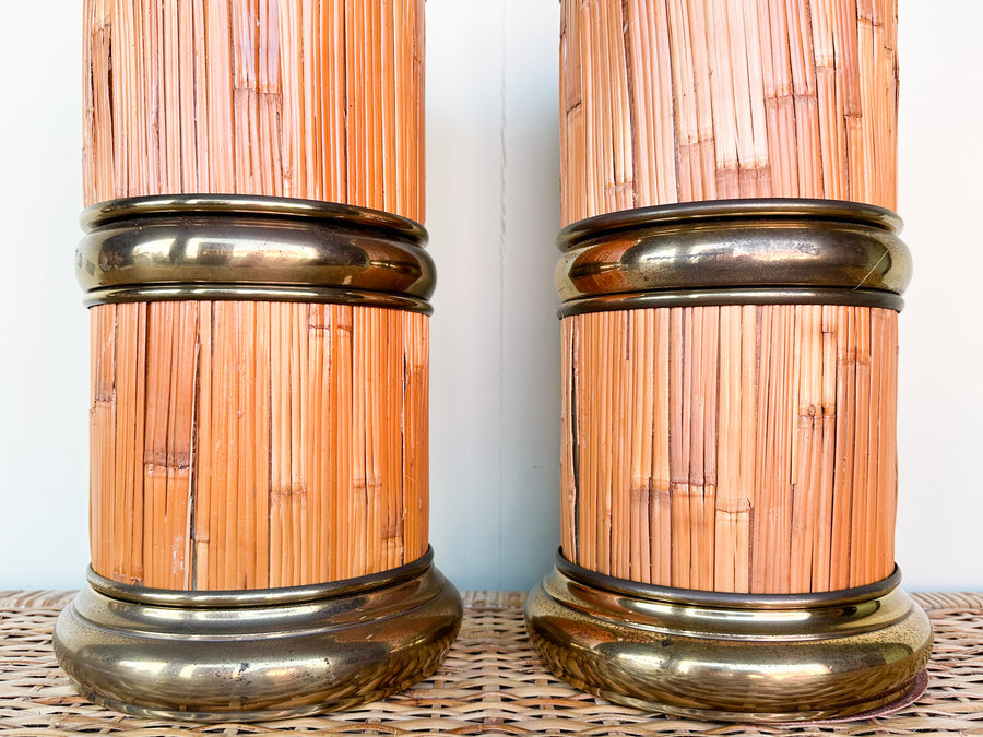 Pair of Coastal Chic Rattan Lamps