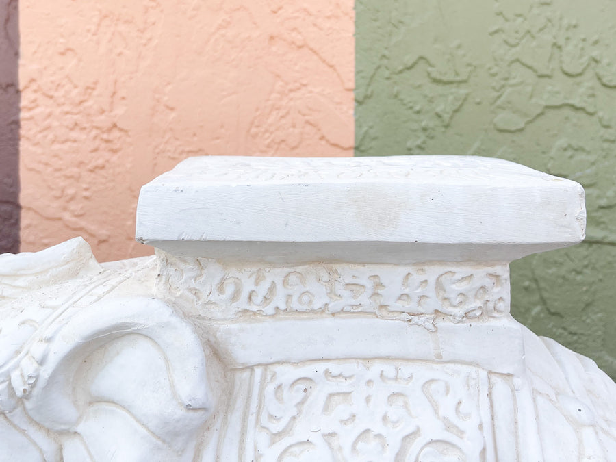Pair of Plaster Trunks Up White Elephants