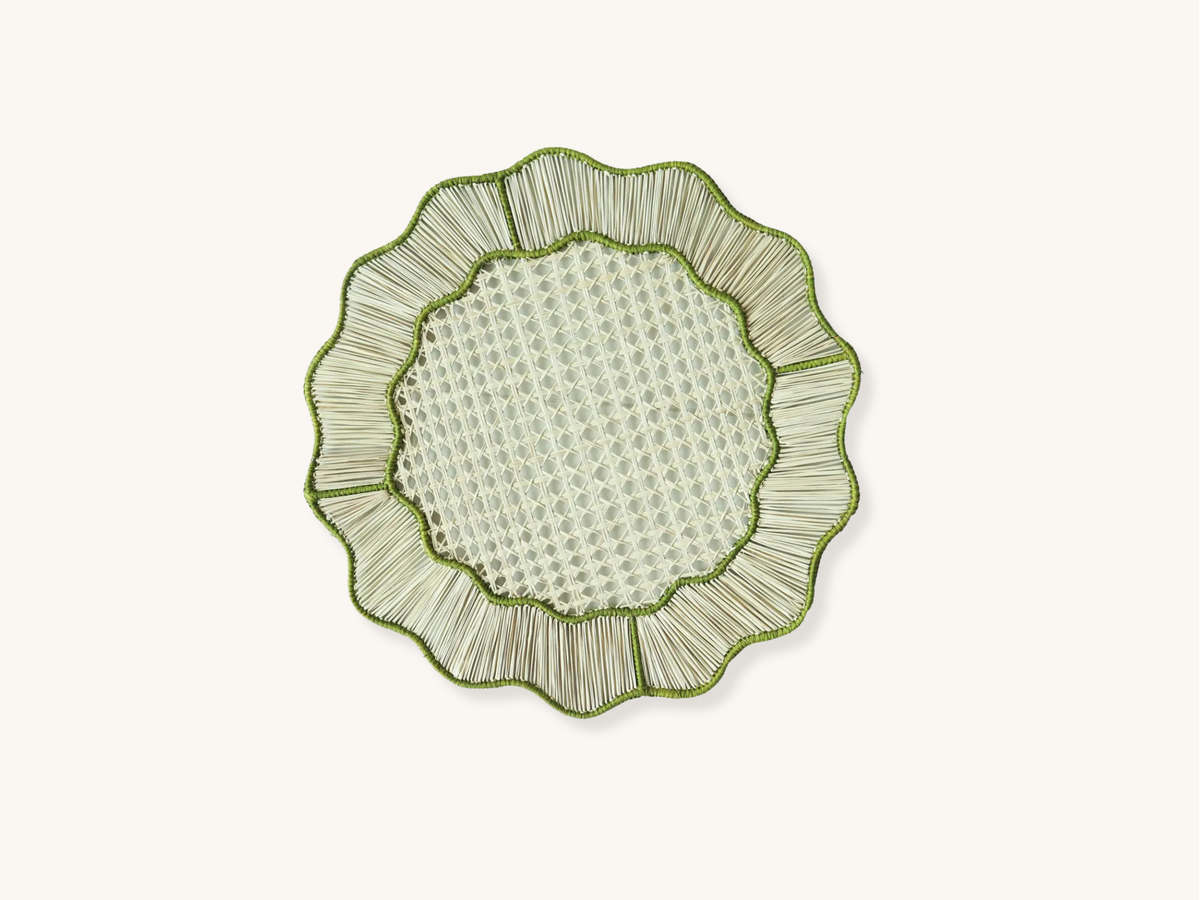 Set of Four Olive Wave Raffia Placemats