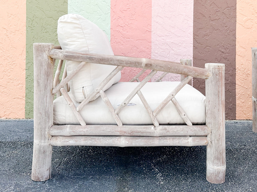 Pair of Coastal Elephant Bamboo Lounge Chairs