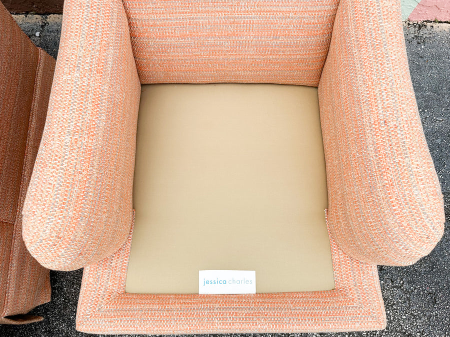 Pair of Peach Upholstered Swivel Chairs