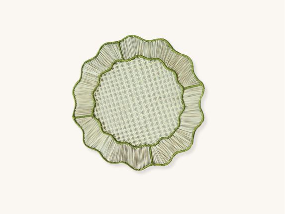 Set of Four Olive Wave Raffia Placemats