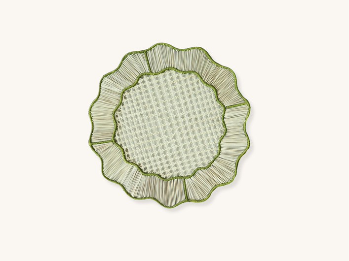 Set of Four Olive Wave Raffia Placemats