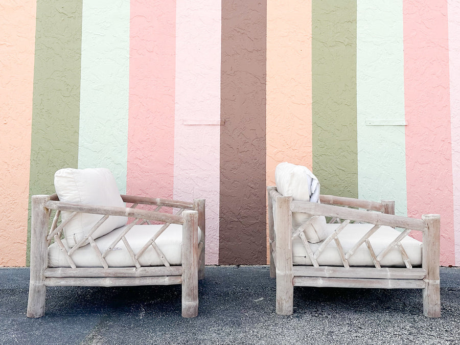 Pair of Coastal Elephant Bamboo Lounge Chairs