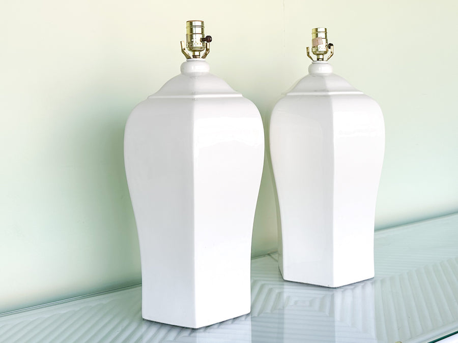 Pair of Large White Ginger Jar Lamps