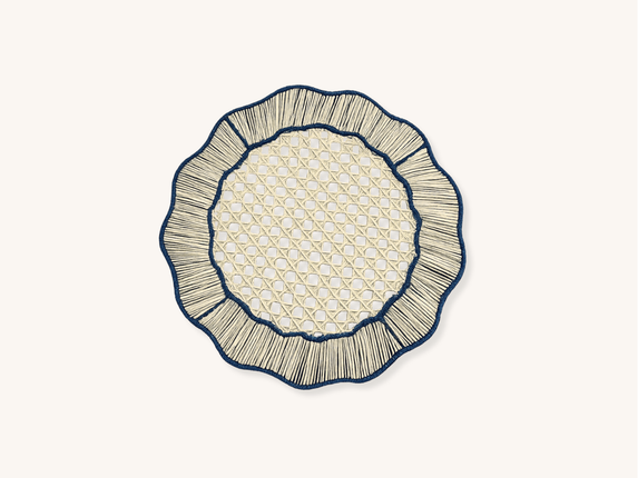 Set of Four Navy Wave Raffia Placemats