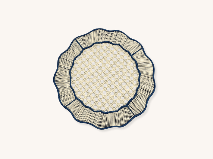 Set of Four Navy Wave Raffia Placemats