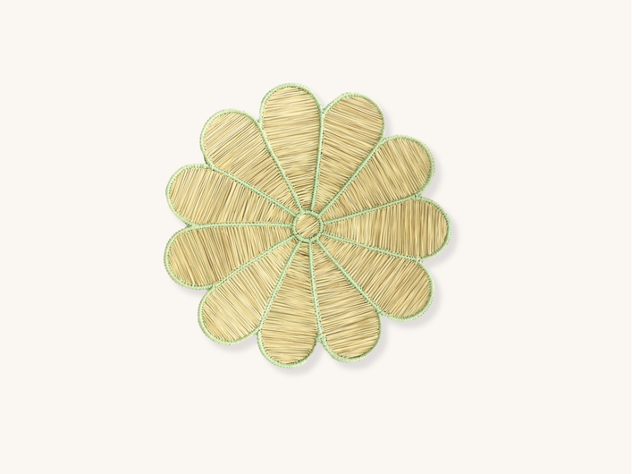 Set of Four Mint Petal Raffia Placemats