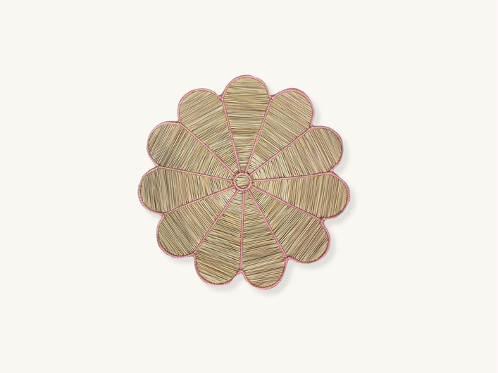 Set of Four Pink Petal Raffia Placemats
