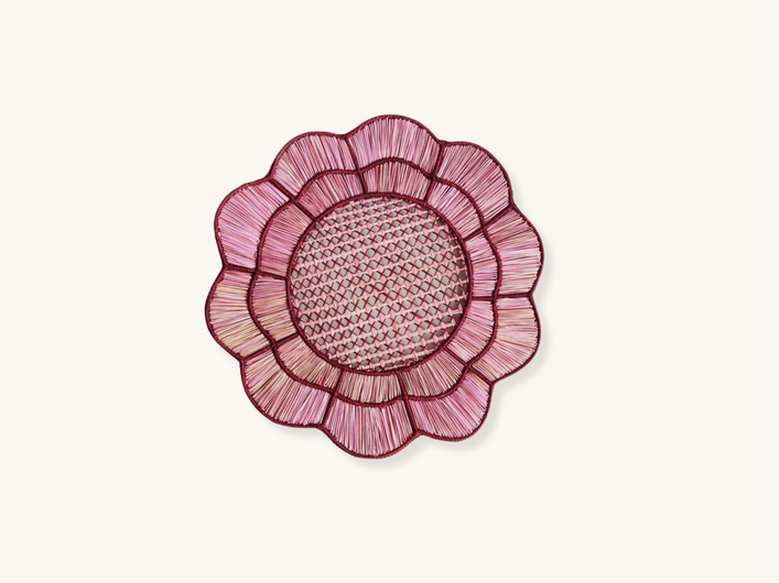 Set of Four Burgundy Scallop Raffia Placemats