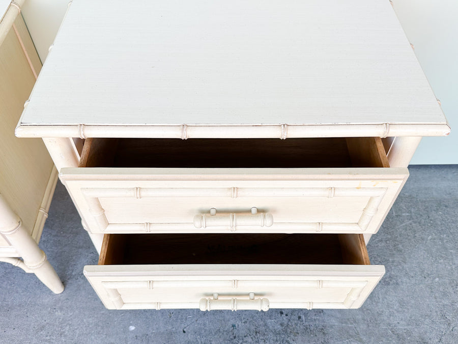 Pair of Palm Beach Chic Faux Bamboo Nightstands