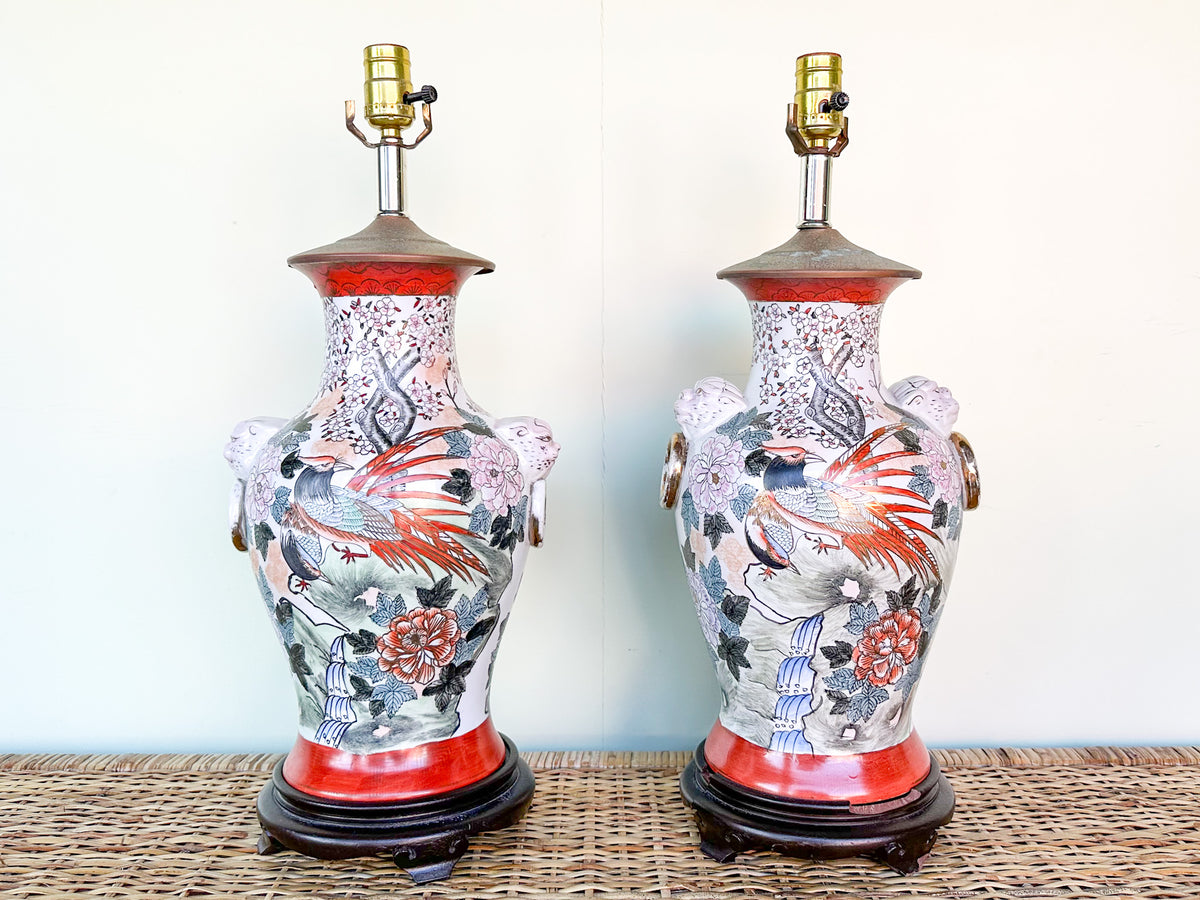 Pair of Colorful Chinoiserie Lion Lamps