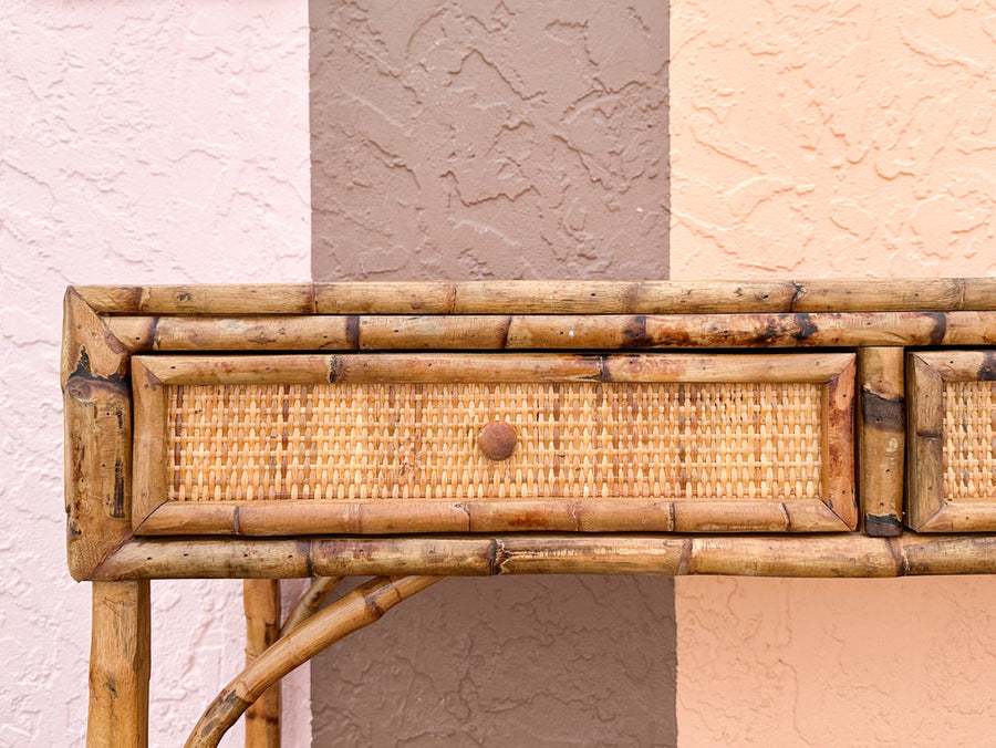 Island Chic Tortoiseshell Rattan Console