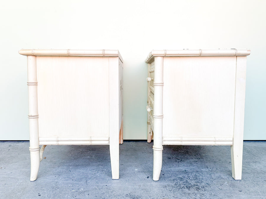 Pair of Palm Beach Chic Faux Bamboo Nightstands