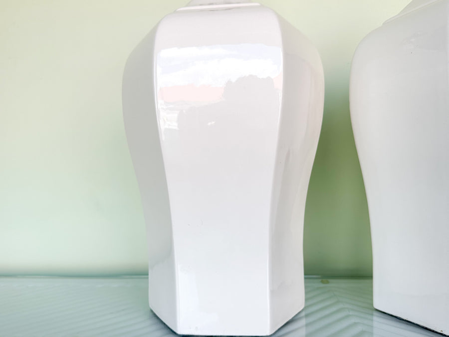 Pair of Large White Ginger Jar Lamps