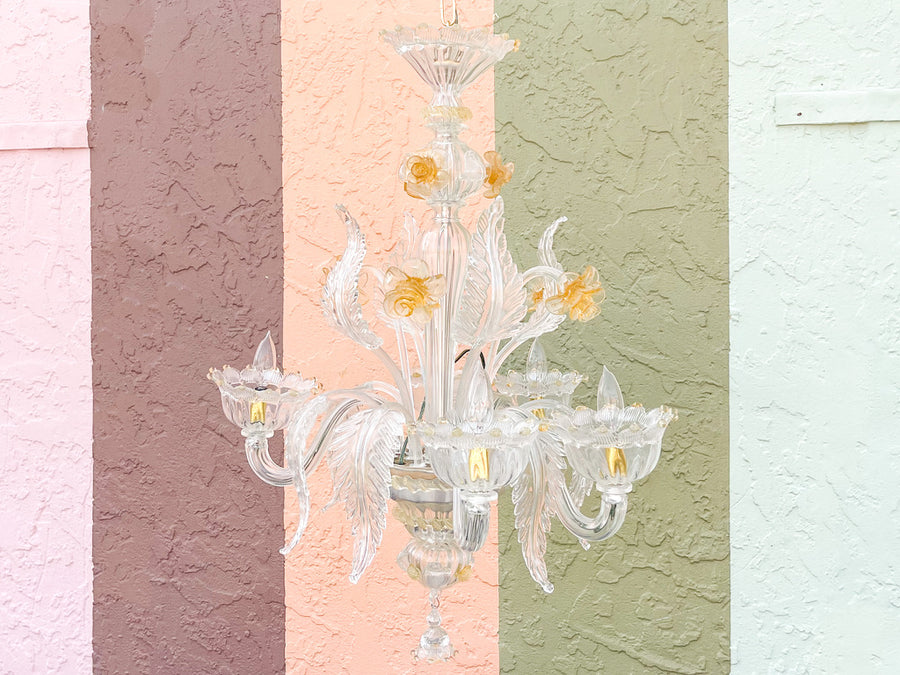 Floral and Leaf Murano Glass Chandelier