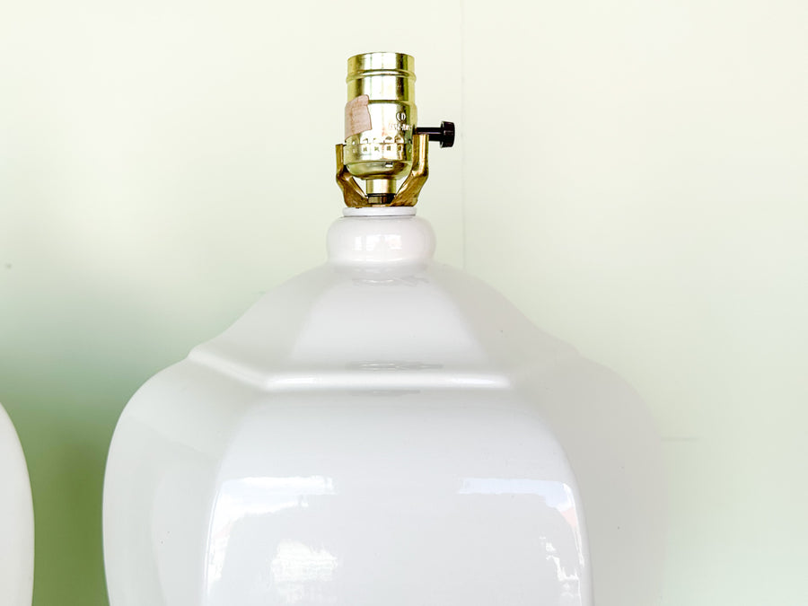 Pair of Large White Ginger Jar Lamps