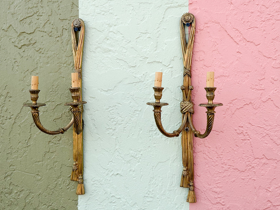 Pair of Brass Regency Style Tassel Wall Sconces