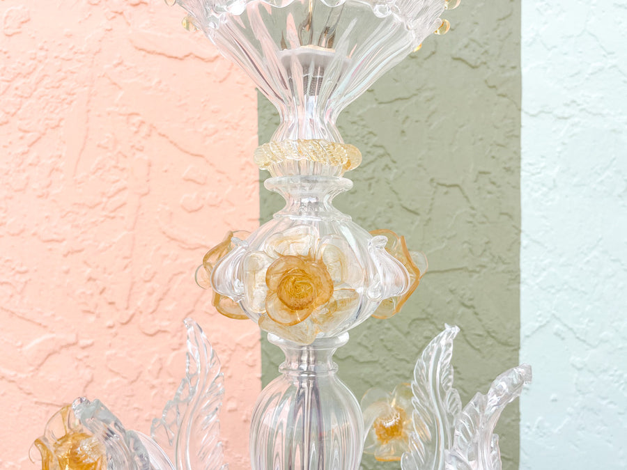 Floral and Leaf Murano Glass Chandelier