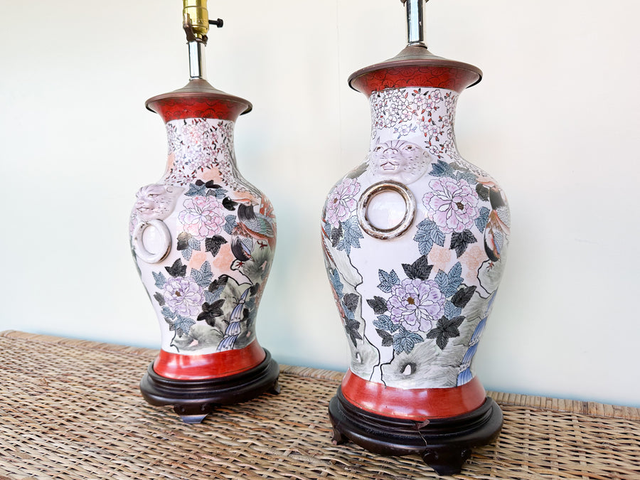 Pair of Colorful Chinoiserie Lion Lamps