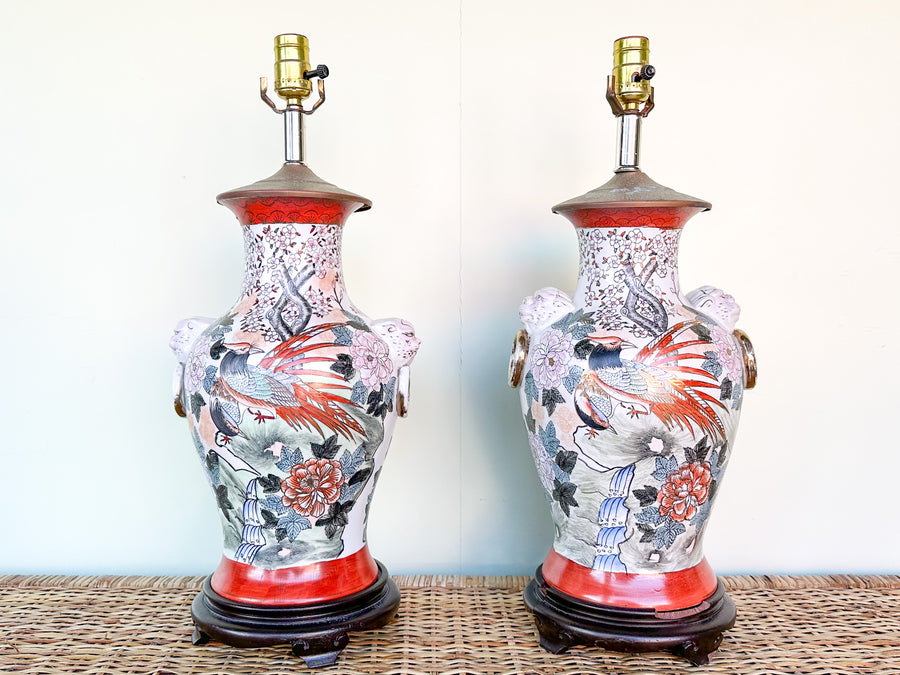 Pair of Colorful Chinoiserie Lion Lamps