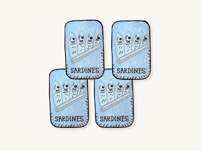 Set of Four Sardine Cocktail Napkins