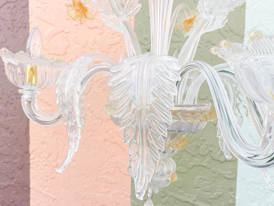 Floral and Leaf Murano Glass Chandelier