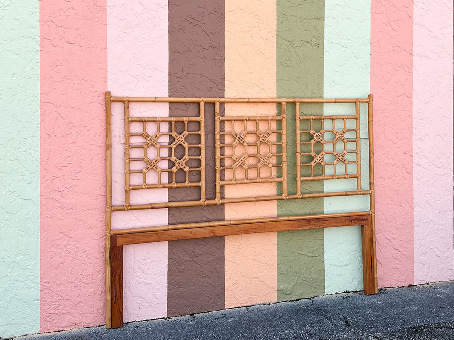 Modern Rattan Chippendale King Headboard