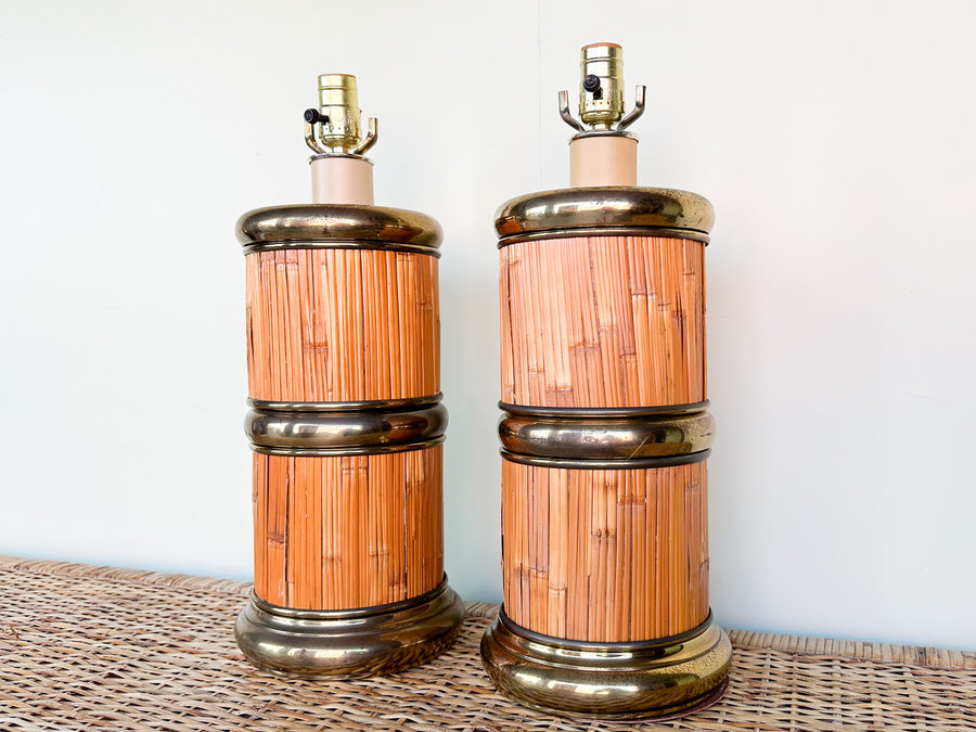 Pair of Coastal Chic Rattan Lamps
