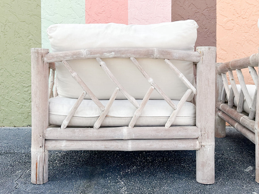 Pair of Coastal Elephant Bamboo Lounge Chairs