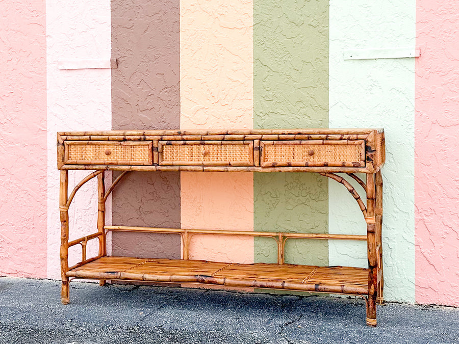 Island Chic Tortoiseshell Rattan Console