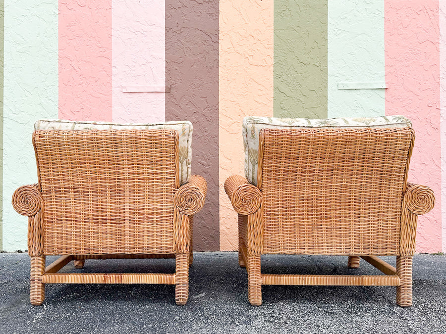 Pair of Coastal Rattan Lounge Chairs