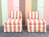 Pair of Striped Upholstered Swivel Chairs