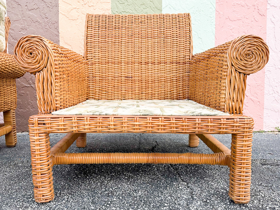 Pair of Coastal Rattan Lounge Chairs