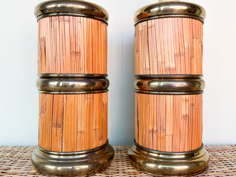 Pair of Coastal Chic Rattan Lamps