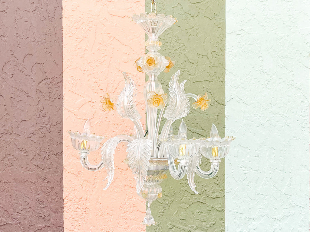 Floral and Leaf Murano Glass Chandelier