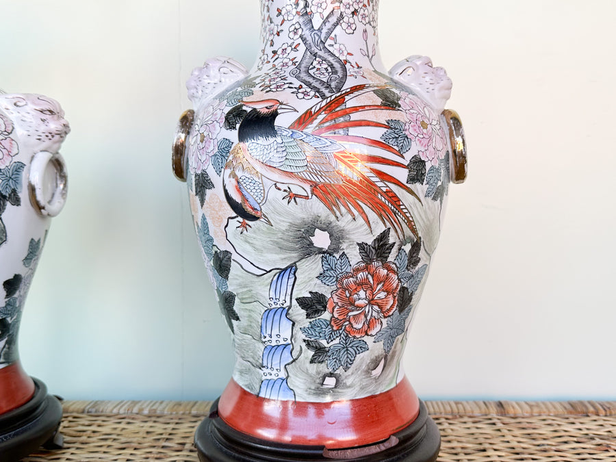 Pair of Colorful Chinoiserie Lion Lamps