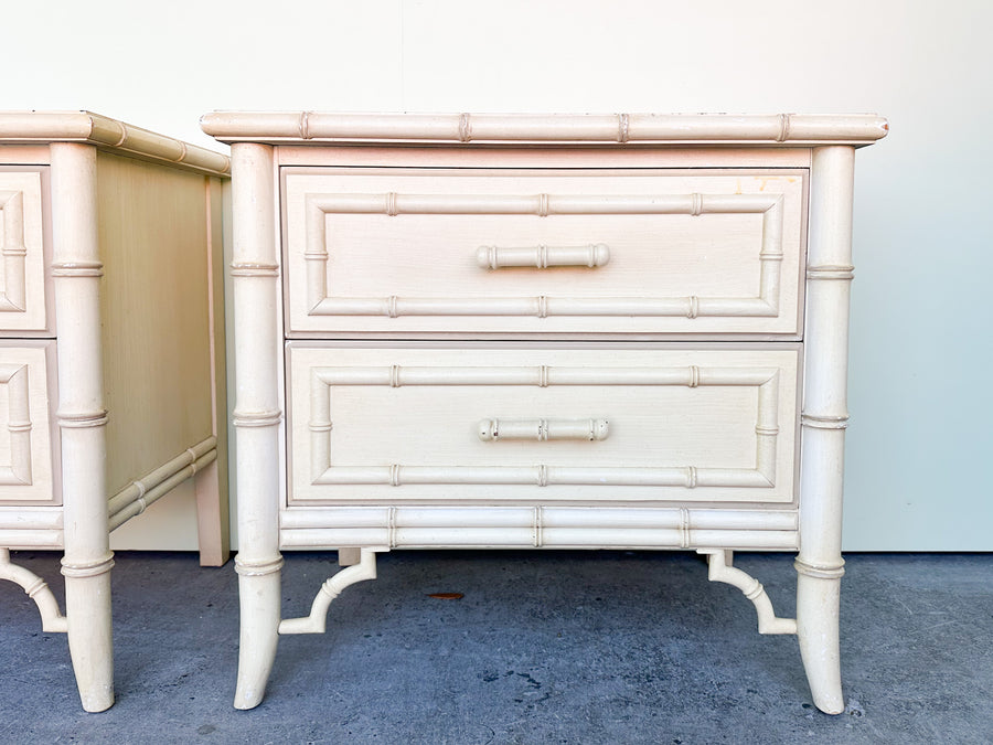 Pair of Palm Beach Chic Faux Bamboo Nightstands