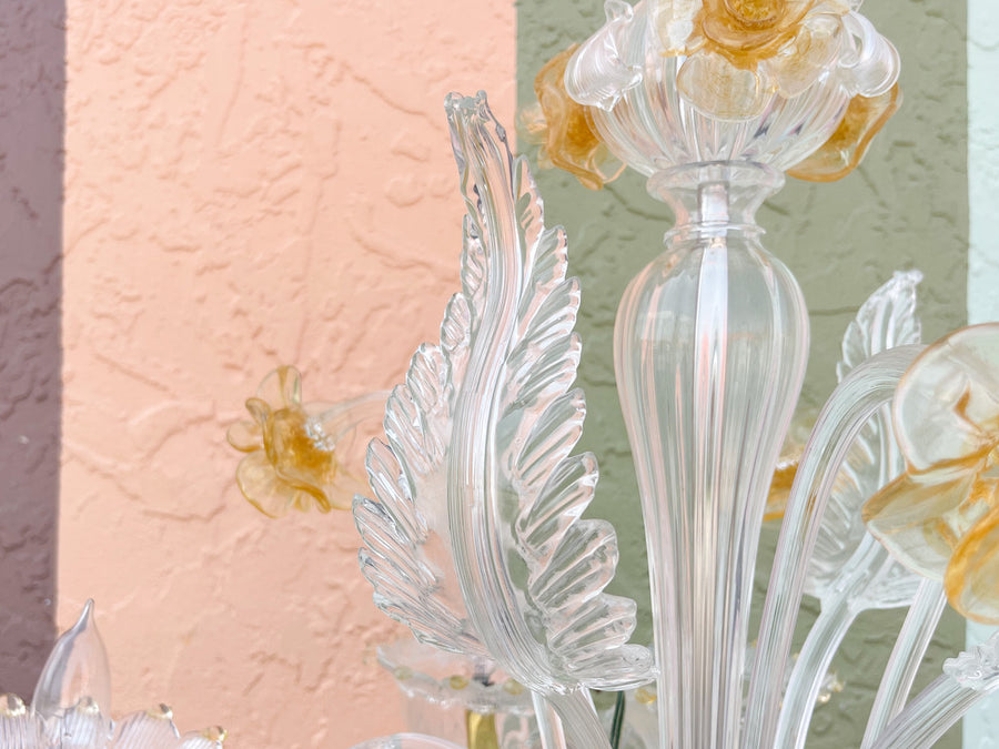 Floral and Leaf Murano Glass Chandelier