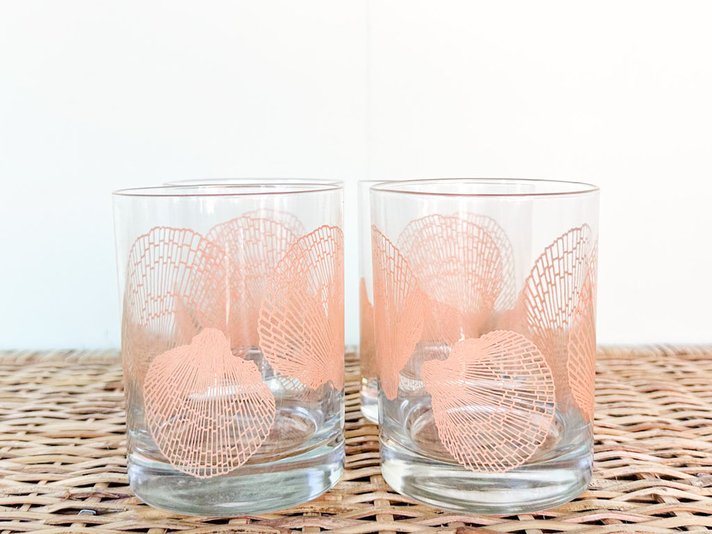 Vintage Light Pink Swiss Dot Frosted Seashell Tall Tumblers Drinking  Glasses Set of 4
