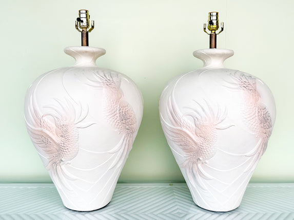 Pair of Large Plaster Cockatoo Lamps
